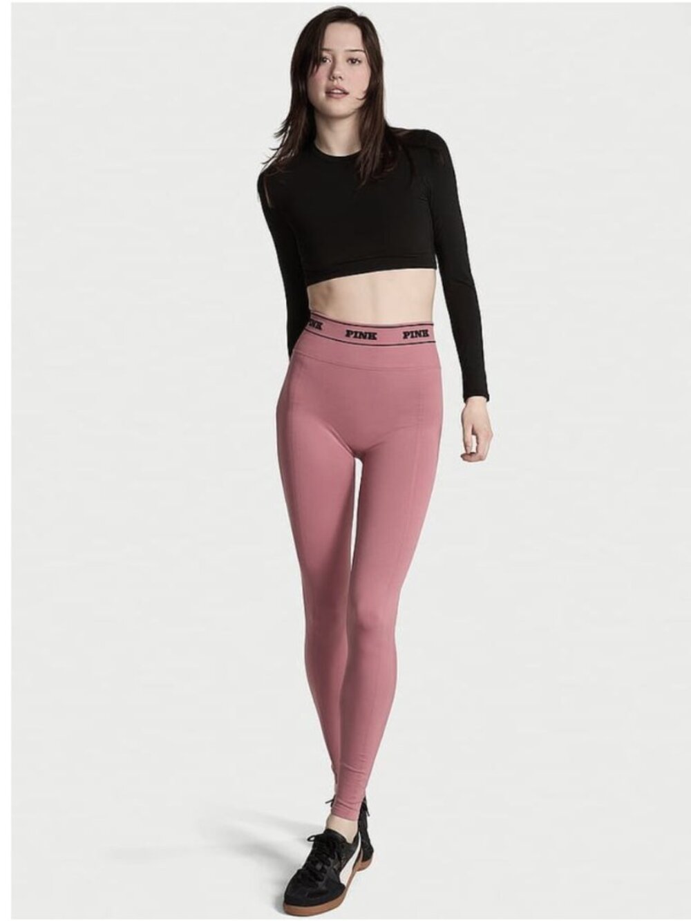 PINK Victoria's Secret Seamless Classic Logo Leggings Rose Black Logo XXL NWT